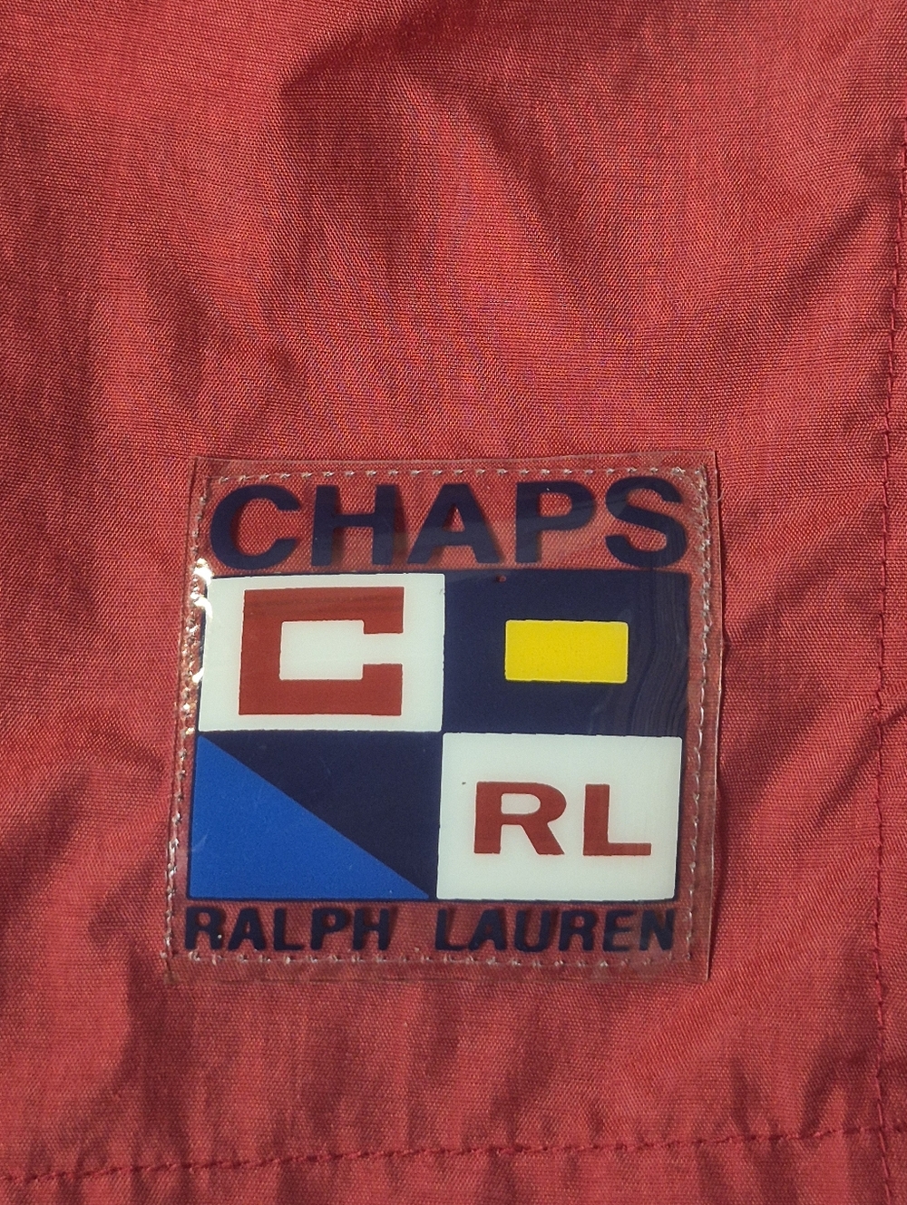 Vintage 90s Chaps Ralph Lauren Swim Trunks Red Nylon Logo XL Short Inseam - Picture 5 of 14